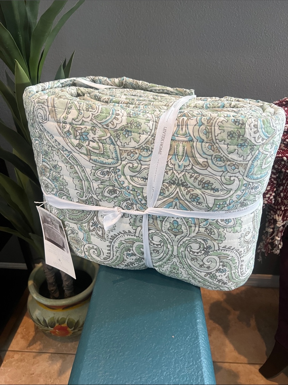 NWT King Assisi Levtex Quilted Paisley quilt set - Sage and Aqua
